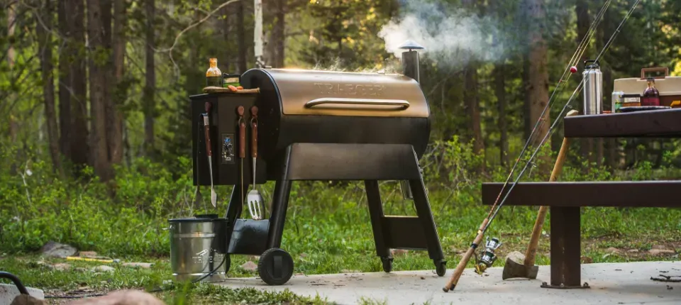 Traeger Grill, grilling food in a nature setting